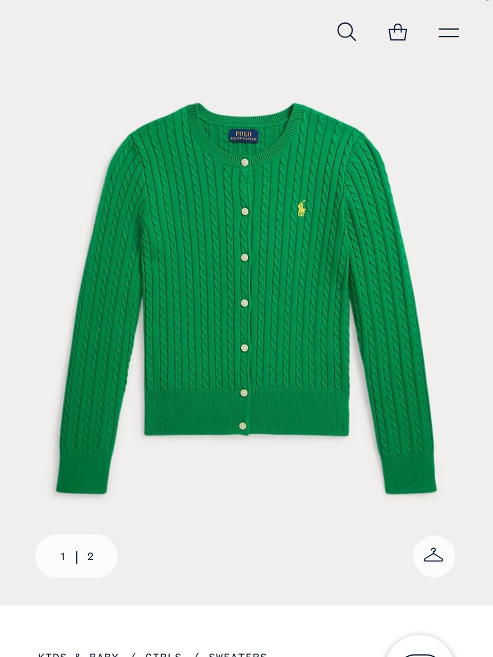 Polo by Ralph Lauren Kelly Green Cable-Knit Cardigan